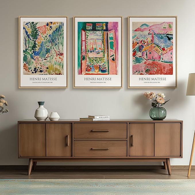 Large Framed Matisse Wall Art for Living room, 3 Piece Colorful Abstract Canvas