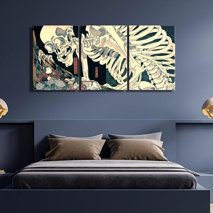 Wieco Art 3 Piece Witch and Skeleton Ukiyo-E by Utagawa Takiyasha Historic