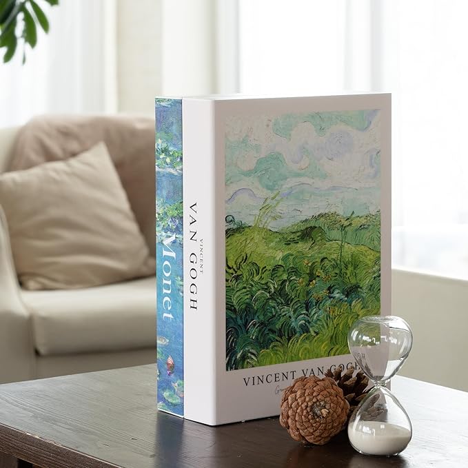 Book Shape Decorative Cable Management Box - Expandable Cable Organizer Box with Magnetic Closure for Home & Office (Gogh Monet, Large)