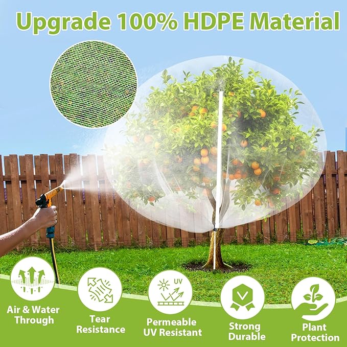 Large Fruit Tree Netting with Drawstring and Zipper, 15 * 15FT Garden Netting for Garden Protection, Insect Bird Netting for Fruit Trees, Protection from Anti Birds, Bugs,Cicadas, Insects