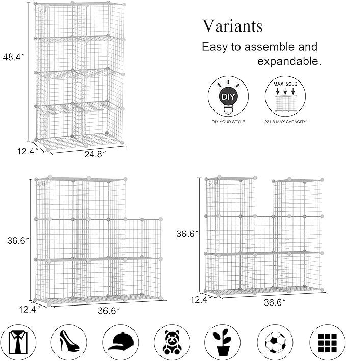 C&AHOME Wire Cube Storage, 8-Cube Organizer Metal C Grids Storage, Storage Bins