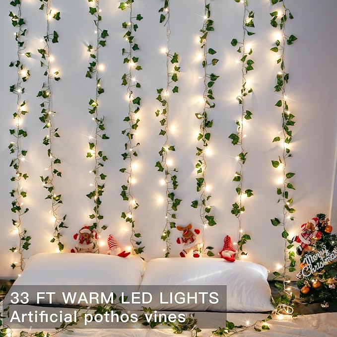 suddus Vine with Fairy Light Plug in, 33ft 100 LED Pothos String Lights