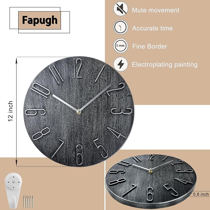 Wall Clock, Silent Clock, Wall Clocks Battery Operated， 12 inch Modern Wall