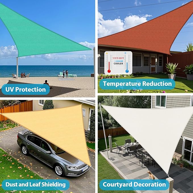 Amagenix Sun Shade Sail 15'X15'X21'Curved Edge Outdoor Shade Canopy Dark Green Breathable 95% UV Block Shade Cloth for Patio Garden Backyard (We Make Custom Size)