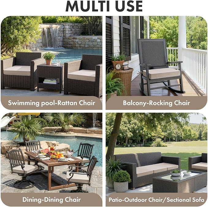 MIULEE Beige Outdoor Chair Cushions Set of 2, 18.5x16x3 Inch Waterproof Patio Seat Cushions for Outdoor Furniture Couch Sofa, 3 Year Color Fastness High Density Foam with Adjustable Ties