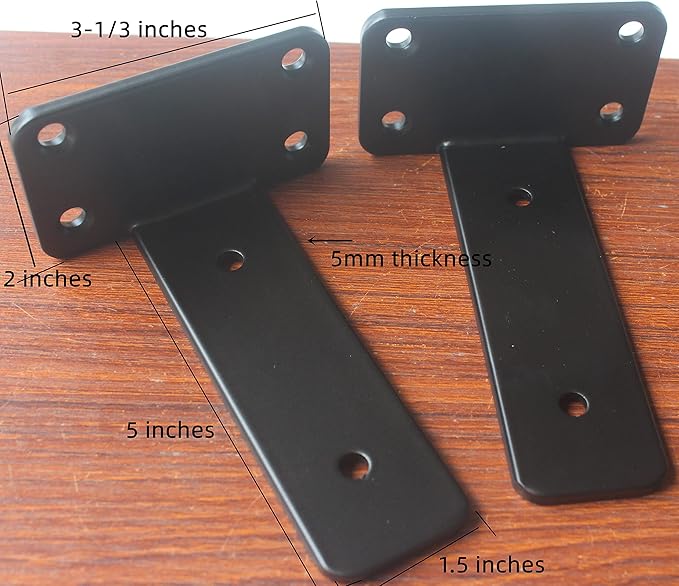8 Pack - 5 inch Black Hidden L Shelf Bracket Iron Floating Shelf Brackets