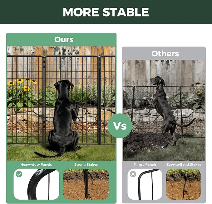 FXW Garden Fence Outdoor for the Yard – 50in(H) x 62.6ft(L) Heavy Duty Metal Animal Barrier for Dog, No Dig Decorative Dog Fence, 24 Panels, Black