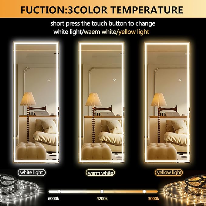 Hasipu Full Length Mirror with Lights, Full Body Dressing Hanging Mounted Mirror