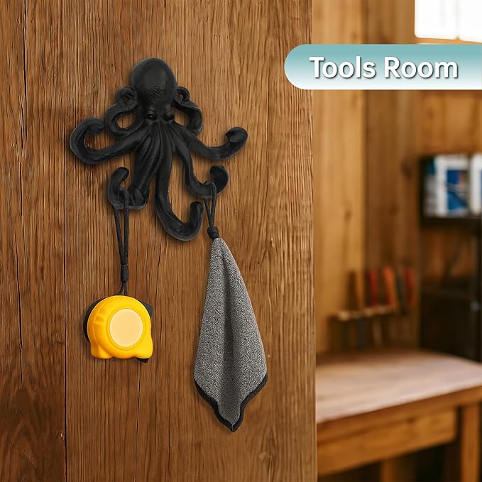 Octopus Cast Iron Wall Hook – Nautical Decorative Key Holder, Coastal Ocean