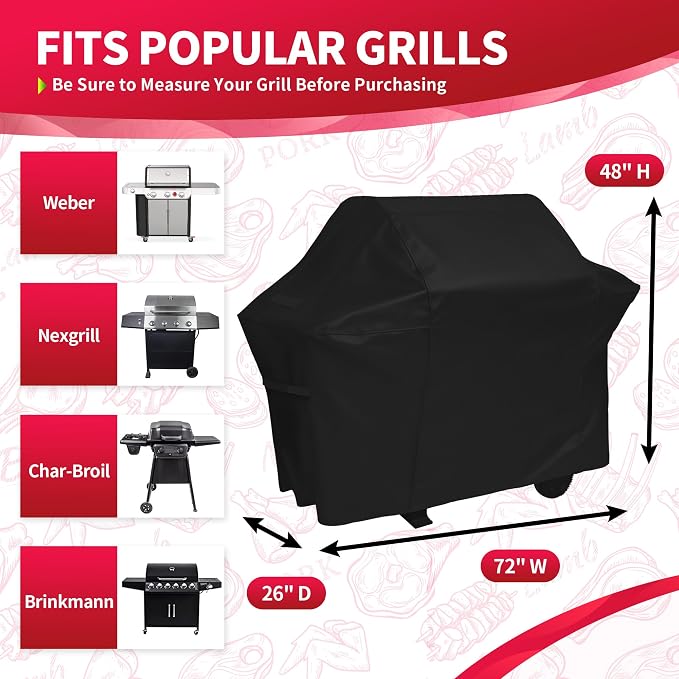 NEXCOVER 72 Inch Grill Cover - 600D Heavy Duty Waterproof and Weather Resistant BBQ Cover for Weber, Char Broil, Nexgrill, Holland - Fade Resistant, Black