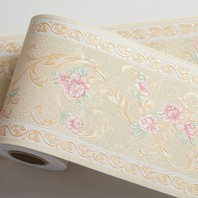 AbaBoorty Yellow Floral Wallpaper Border Decor 394"X4.1" Peel and Stick Wall