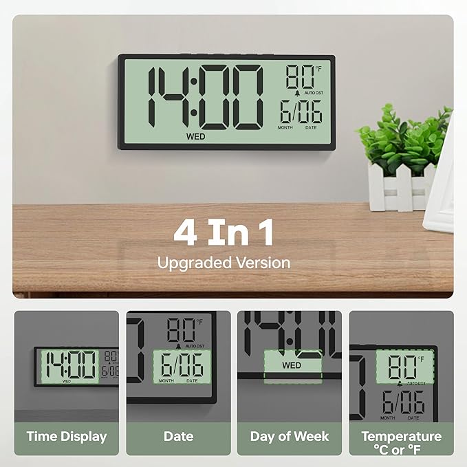 JALL 14.5" Large Digital Wall Clock Battery Operated