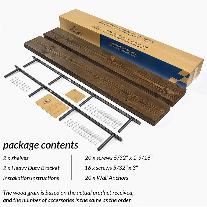 Floating Shelves 60 inch Long 8 "deep Set of 2, Heavy Duty Wood Wall Mounted
