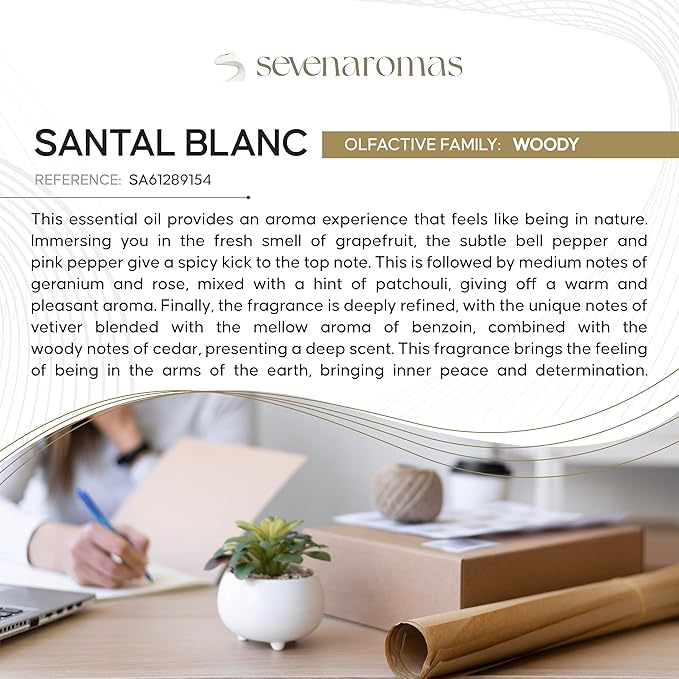 SevenAromas Hotel Scent Diffuser Oil, Luxury Hotel-Inspired Essential Oil for Aromatherapy & HVAC Diffusers – Premium Dropper Bottle - 45 ml 1.52 FL oz (Santal Blanc)