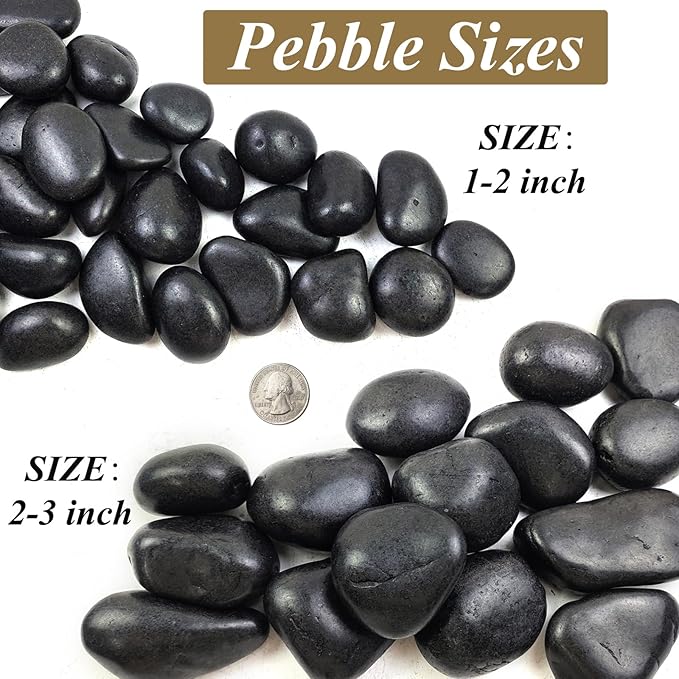 FANTIAN 20 lbs Black River Rocks for Landscaping, 1-2 Inch Decorative Black Pebbles for Indoor Plants, Vase Fillers, Garden, Potted Plant Rocks, Paving, Fountain and Outdoor Decoration Black Stones