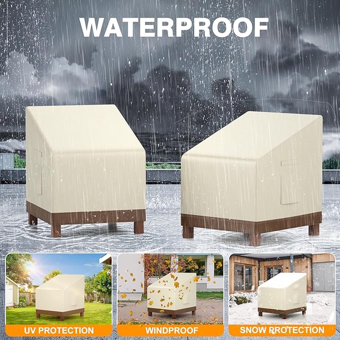 Outdoor Swivel Lounge Chair Covers Waterproof Outdoor Furniture Cover, Heavy Duty Oxford Cloth Patio Chair Covers for Swivel Lounge Chairs Beige & Brown 30W x 34D x 38.5H Inches (2 Pack)