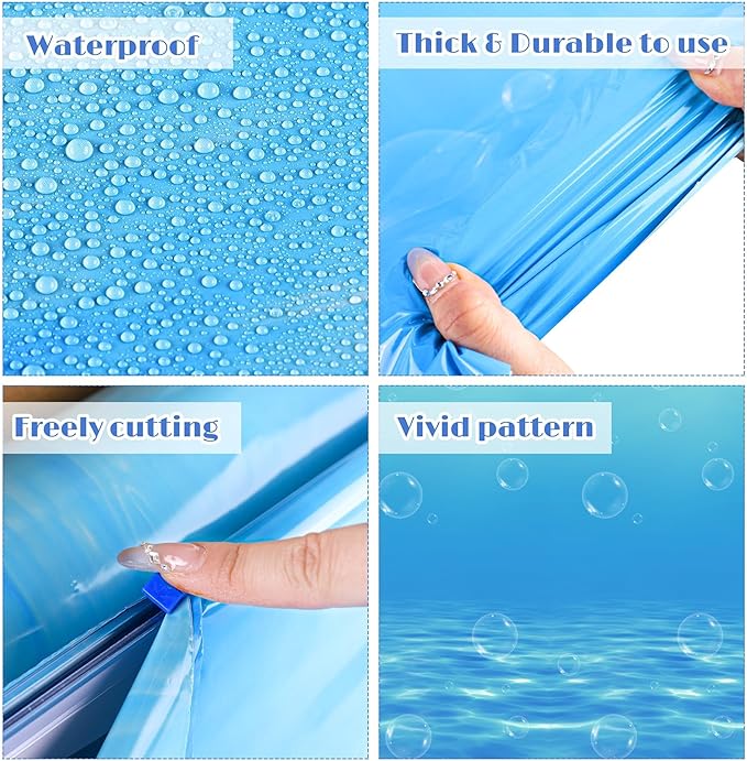 Kochorie 54 Inch x 200 Ft Ocean Waves Plastic Tablecloth Roll in Slide Cutter