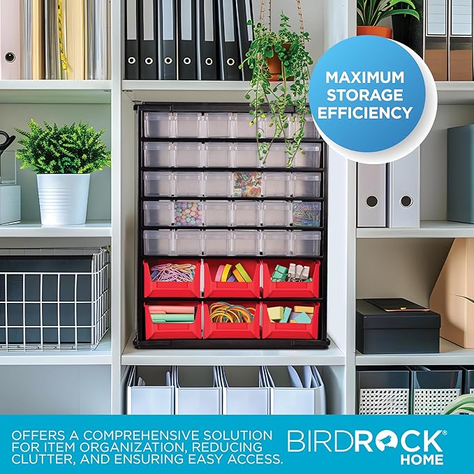 BIRDROCK HOME Craft Organizer Bin with 36 Drawers | Heavy-Duty Metal Hardware Storage Organization | Great for Nails, Nuts, Bolts, Legos | Mini & Large Drawer
