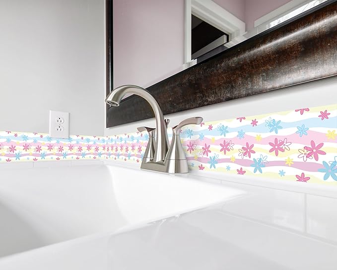 FLFK Mirror Border, Rainbow Flowers Peel and Stick Wallpaper Border Self