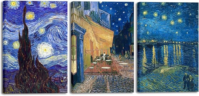 Wieco Art Large 3 Panels Canvas Prints of Vincent Van Gogh Paintings