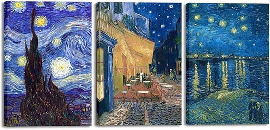Wieco Art Large 3 Panels Canvas Prints of Vincent Van Gogh Paintings
