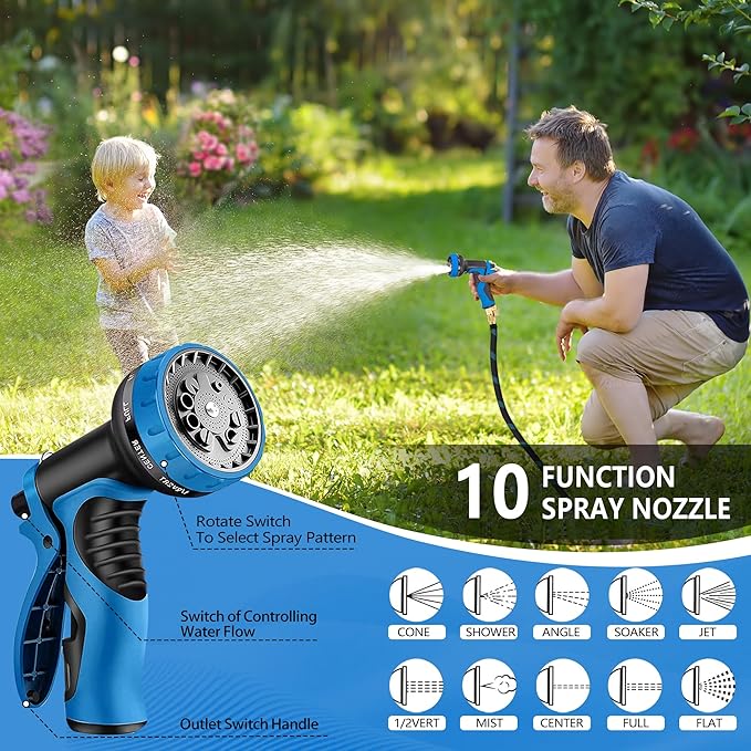 25 FT Non-Expandable Garden Hose, 2026 New Upgraded Flexible Water Hose, Ultra Lightweight Non-Expanding hoses with 10 Function Sprayer, Leak proof, Pressure Resistant for Yard, Outdoor
