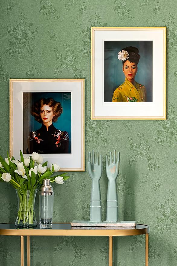 Erfoni 394"x17.7" Green Floral Embossed Wallpaper
