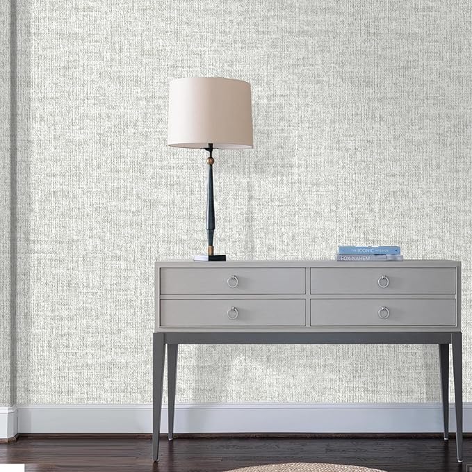 Grey Grasscloth Peel and Stick Wallpaper, Textured Vintage Contact Paper