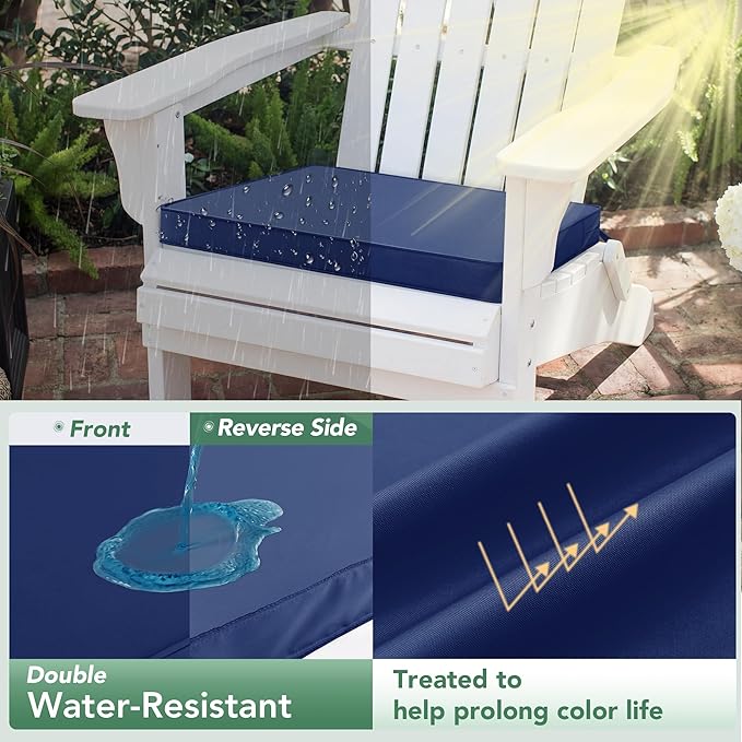 Summsun Outdoor Chair Cushions Set of 2: Waterproof & Fade Resistant Seat Cushion for Patio Furniture - 19 x 19 x 2 Inch Chair Pads with Ties and Hidden Zipper - Patio Chair Cushion Replacement, Navy