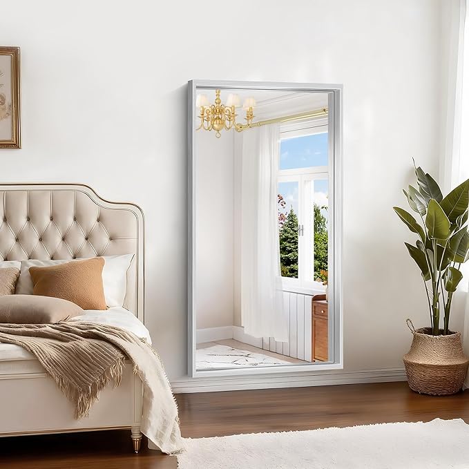 30x55 Silver Bathroom Mirror, Brushed Silver Rectangular Mirror