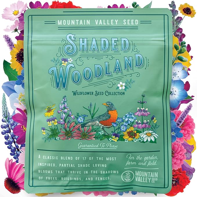 Wildflower Seed Bulk, 3 Oz. (80,000+ Seeds) â 19 Non-GMO Flower Seeds for Shade, Annual & Perennial Wild Flowers Mix for Partial Shade â Shade Tolerant by Mountain Valley Seed