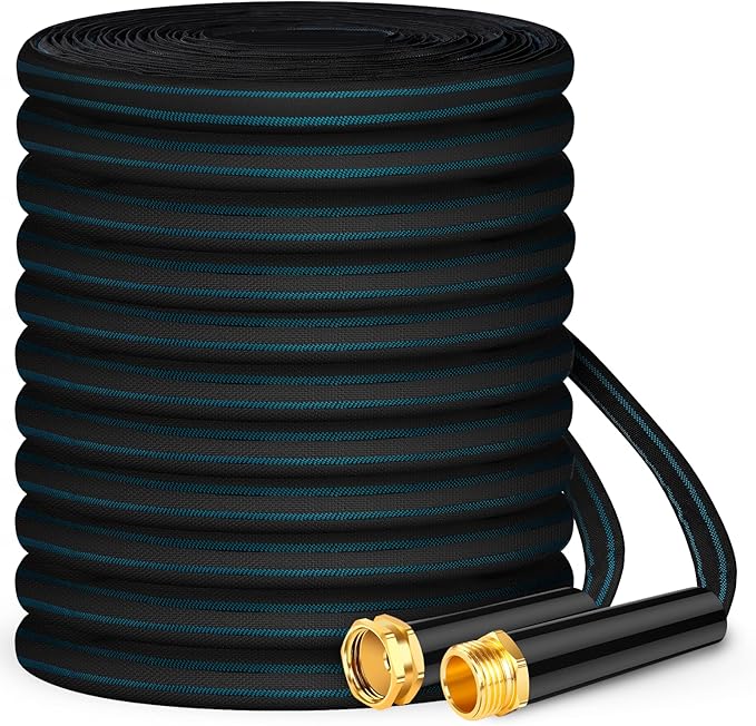 Garden Hose 50ft, Non-Expanding Water Hose, Flexible Ultra-Light, Anti-Kink, Wear-Resistant, Portable, Easy Storage, Hose with 3/4 for Outdoor, Garden, Yard and Lawn, Black Lake Blue