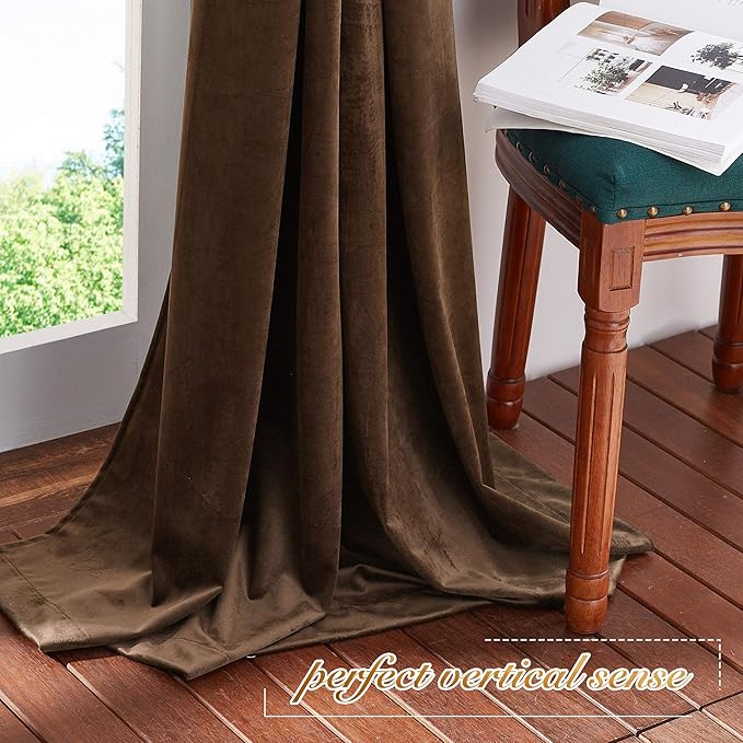 NICETOWN Brown Velvet Room Darkening Curtains, Home Decor Light Blocking