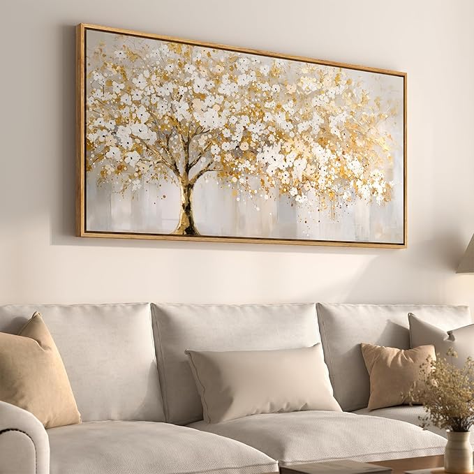 Large Framed Gold Tree Wall Art