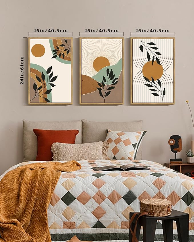 PHOPAGO Boho Wall Art Sage Plant Botanical Framed Wall Printing Large 16x24in