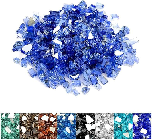 Mr. Fireglass 10 Pounds Fire Glass, 1/2 Inch High Luster Reflective Tempered Fire Glass Rocks for Fire Pit Fireplace and Landscaping, Cobalt Blue