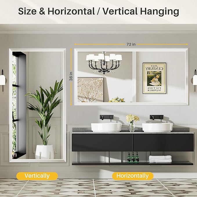 72x36 Inch White Bathroom Mirror