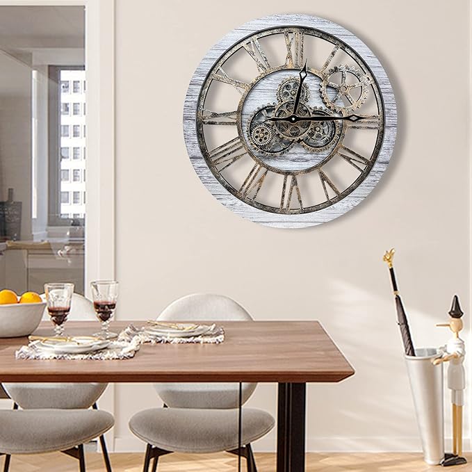 The B-Style Large Wall Clock 24 inch Moving Gear Wall Clock Oversized Vintage
