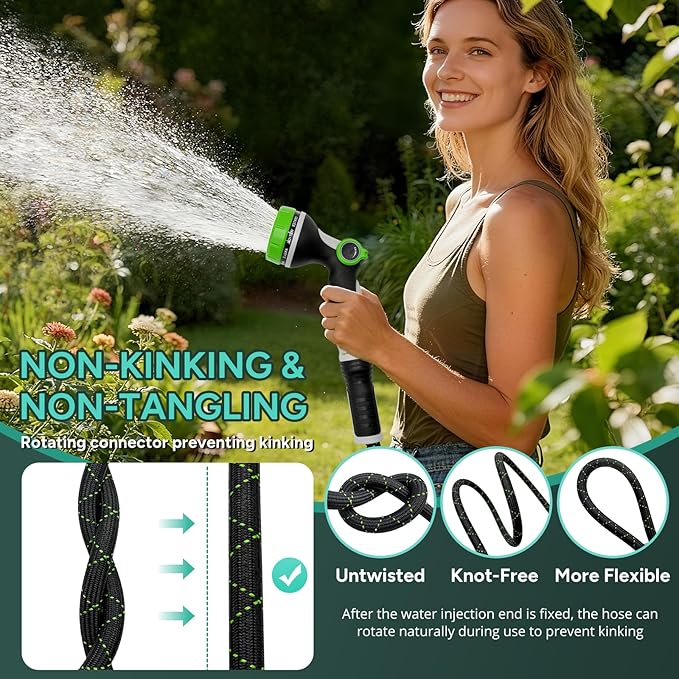 Garden Hose 75FT, Flexible Lightweight Non-Expandable Water Hose with 10 Function Nozzle, No-Kink, Leak-Proof, Burst-Resistant, High-Pressure for Yard, Outdoor