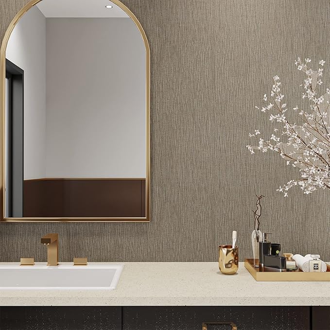 VEELIKE Taupe Grasscloth Peel and Stick Wallpaper Textured Faux Grasscloth