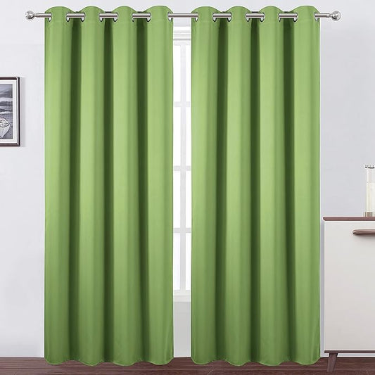LEMOMO Light Green Thermal Blackout Curtains/52 x 95 Inch/Set of 2 Panels Room