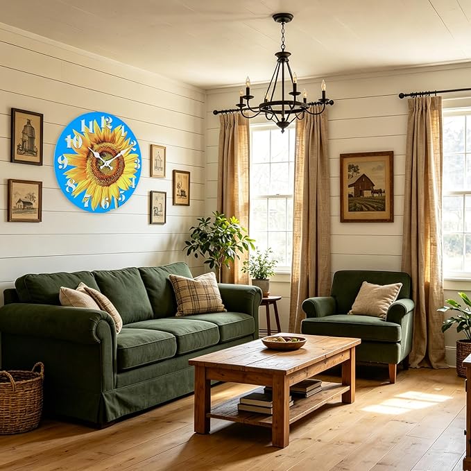 Large Sunflower Decor Wall Clocks, Waterproof Glass Wall Clock