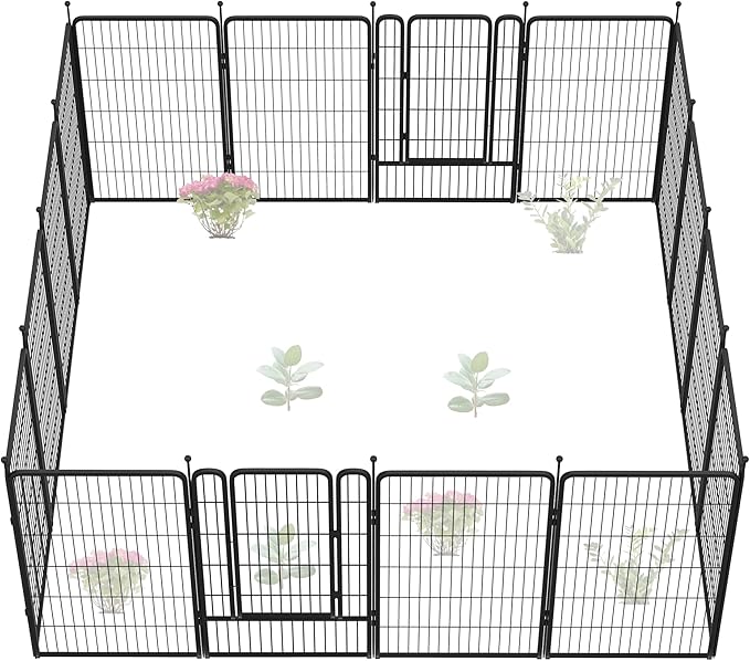 FXW Garden Fence Outdoor for the Yard – 45in(H) x 36.4ft(L) Heavy Duty Metal Animal Barrier for Dog, No Dig Decorative Dog Fence, 16 Panels, Black