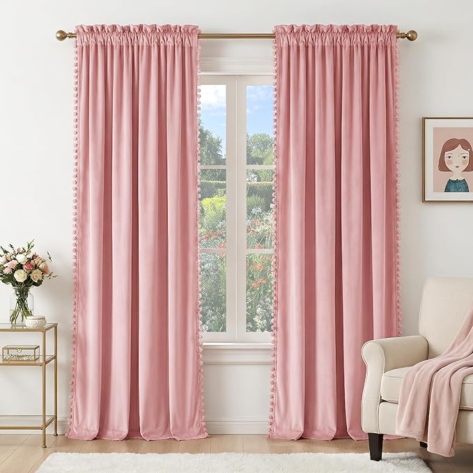 NICETOWN Blush Pink Velvet Curtains 96" Long