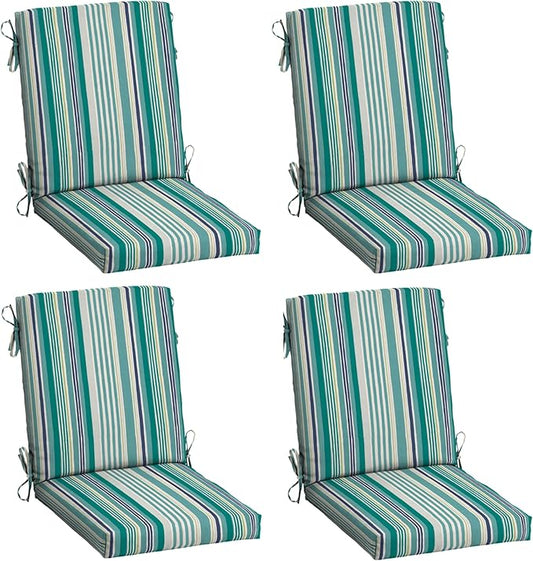 Arden 4-Pack Outdoor Patio Dining Chair Cushion, 20x44, Rain-Proof Seat Pad, Fade-Resistant Outdoor Cushion Teal Cobalt Stripe
