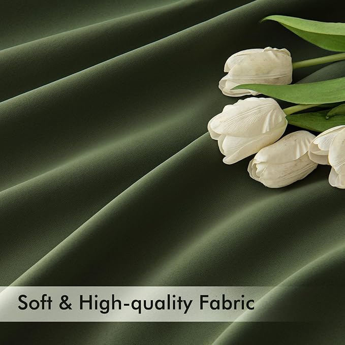 MIULEE Olive Green Back Tab Blackout Curtains 120 Inch Long 2 Panels Set