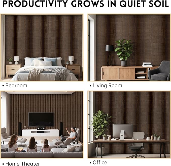 4 Pack Wood Panels for Wall, 106.3" × 11" Wood Slat Acoustic Panels for Wall