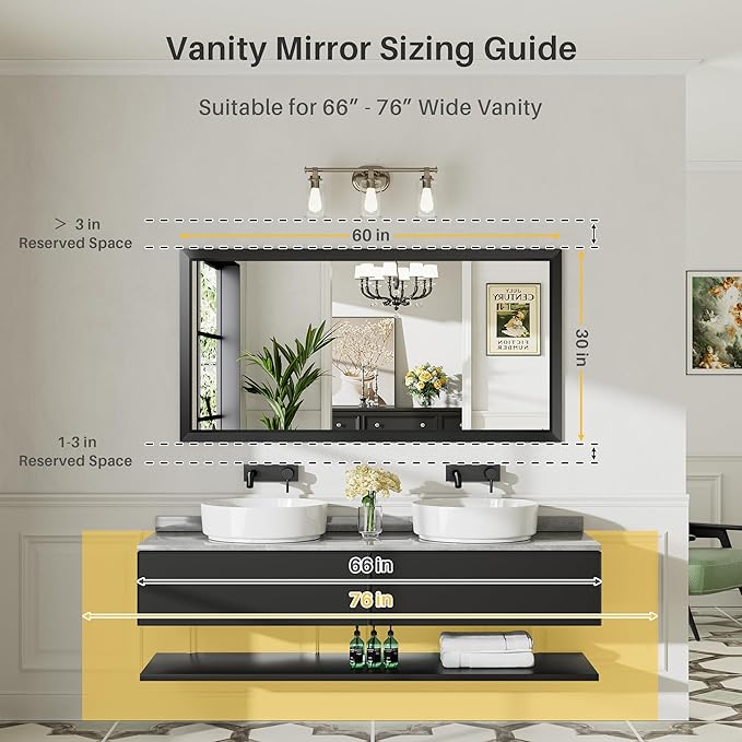 Briivue 60x30 Inch Black Bathroom Mirror