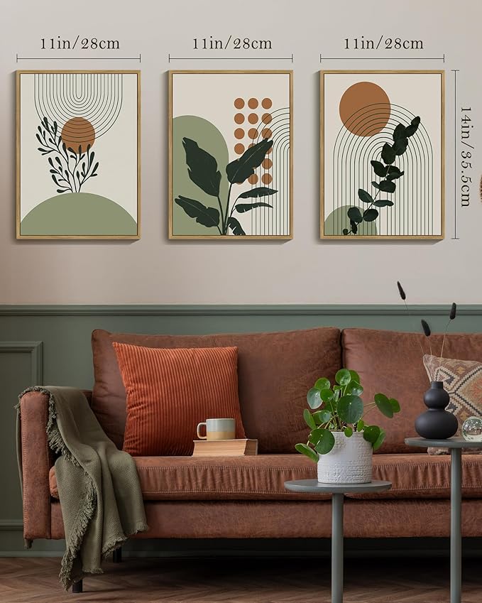 PHOPAGO Boho Plant Wall Art Green Botanical Bohemain Framed Wall Printing
