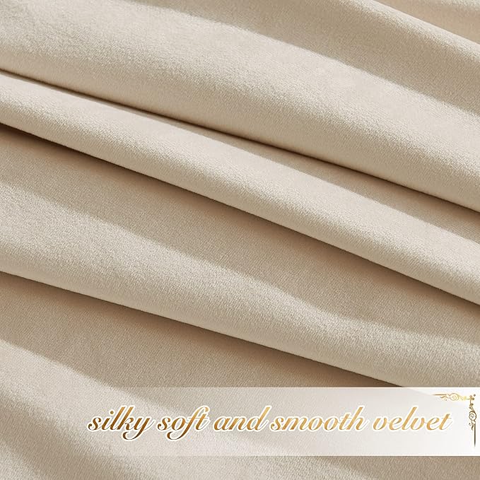 NICETOWN Beige Velvet Curtains 72 inches 2 Panels Set, Thermal Insulated Heavy